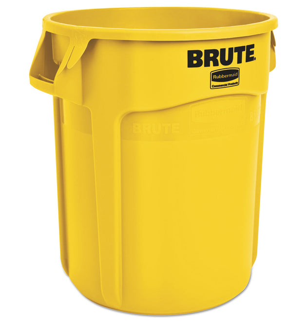 Vented Round Brute Container, 20 gal, Plastic, Yellow