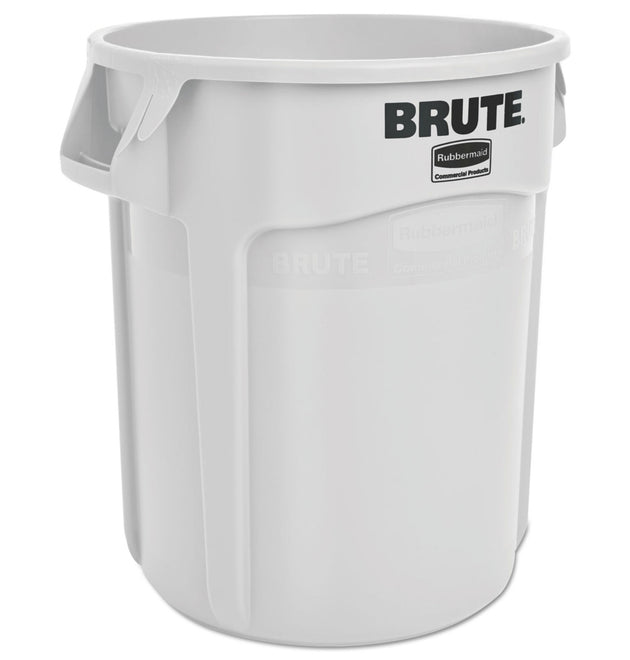 Vented Round Brute Container, 20 gal, Plastic, White