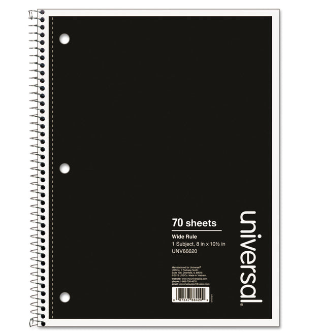 Wirebound Notebook, 1-Subject, Wide/Legal Rule, Black Cover, (70) 10.5 x 8 Sheets