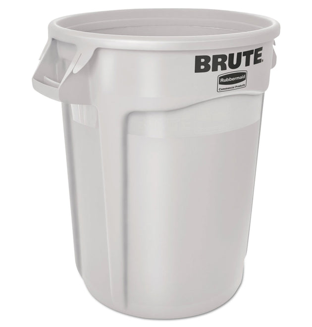 Vented Round Brute Container, 10 gal, Plastic, White