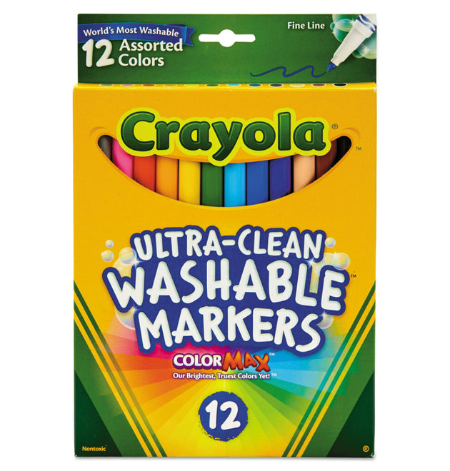 Ultra-Clean Washable Markers, Fine Bullet Tip, Assorted Colors, Dozen