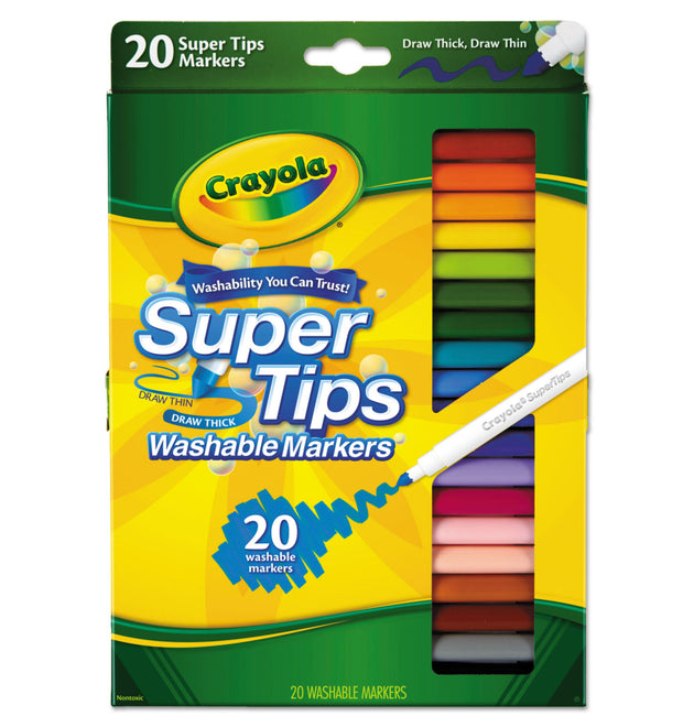 Washable Super Tips Markers, Fine/Broad Bullet Tips, Assorted Colors, 20/Set