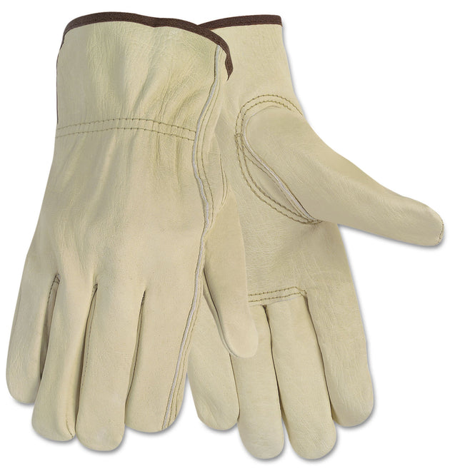 Economy Leather Driver Gloves, Large, Beige, Pair