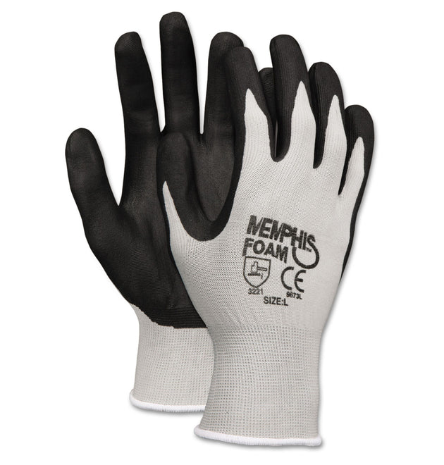 Economy Foam Nitrile Gloves, Large, Gray/Black, 12 Pairs