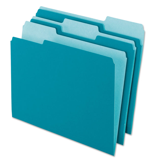 Interior File Folders, 1/3-Cut Tabs: Assorted, Letter Size, Teal, 100/Box