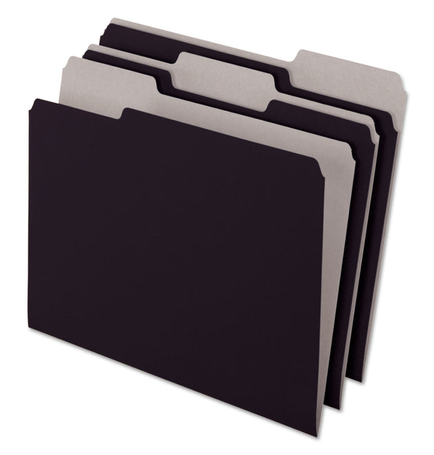 Interior File Folders, 1/3-Cut Tabs: Assorted, Letter Size, Black/Gray, 100/Box