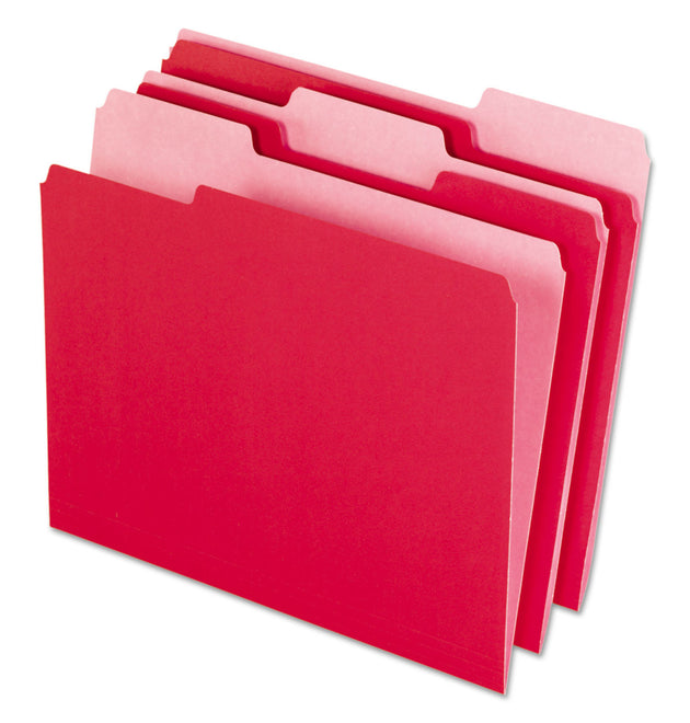 Interior File Folders, 1/3-Cut Tabs: Assorted, Letter Size, Red, 100/Box