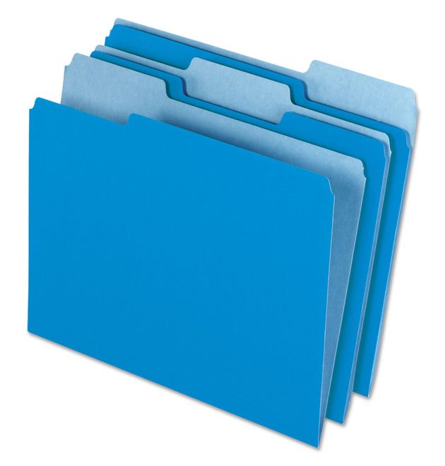 Interior File Folders, 1/3-Cut Tabs: Assorted, Letter Size, Blue, 100/Box