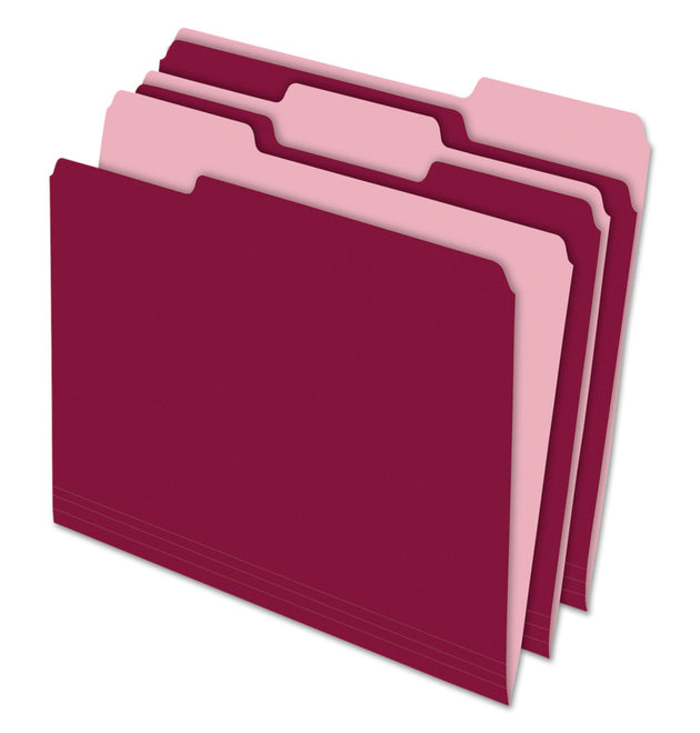 Interior File Folders, 1/3-Cut Tabs: Assorted, Letter Size, Burgundy, 100/Box