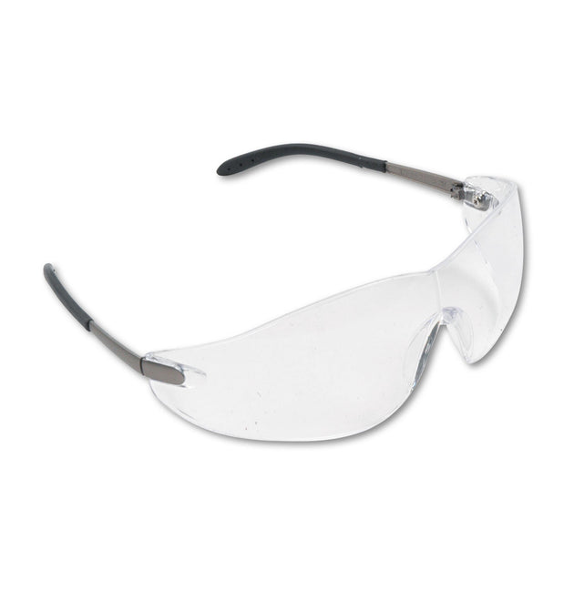 Blackjack Wraparound Safety Glasses, Chrome Plastic Frame, Clear Lens, 12/Box