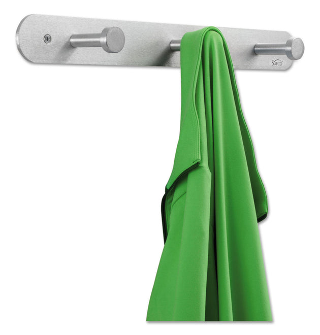 Nail Head Wall Coat Rack, Three Hooks, Metal, 18w x 2.75d x 2h, Satin