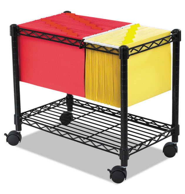 Wire Mobile File, Metal, 1 Shelf, 2 Bins, 14