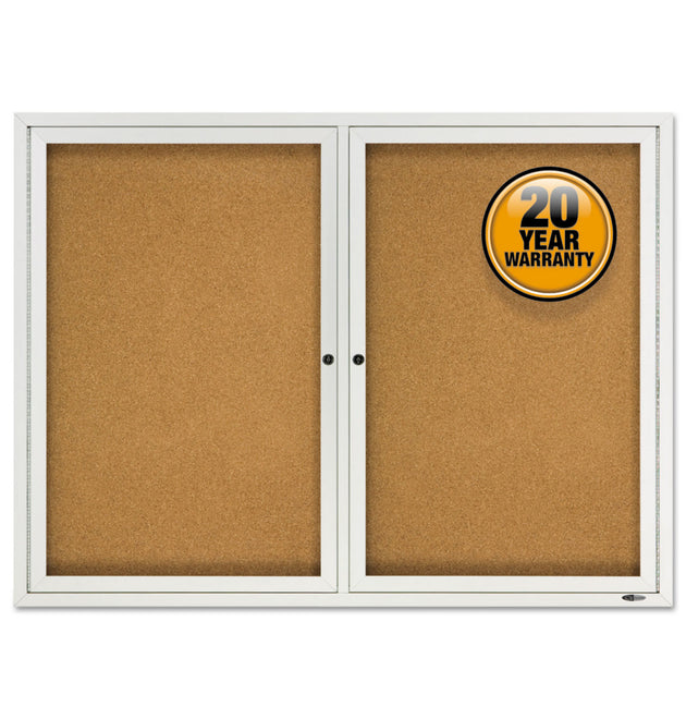 Enclosed Cork Bulletin Board, Cork/Fiberboard, 48 x 36, Tan Surface, Silver Aluminum Frame