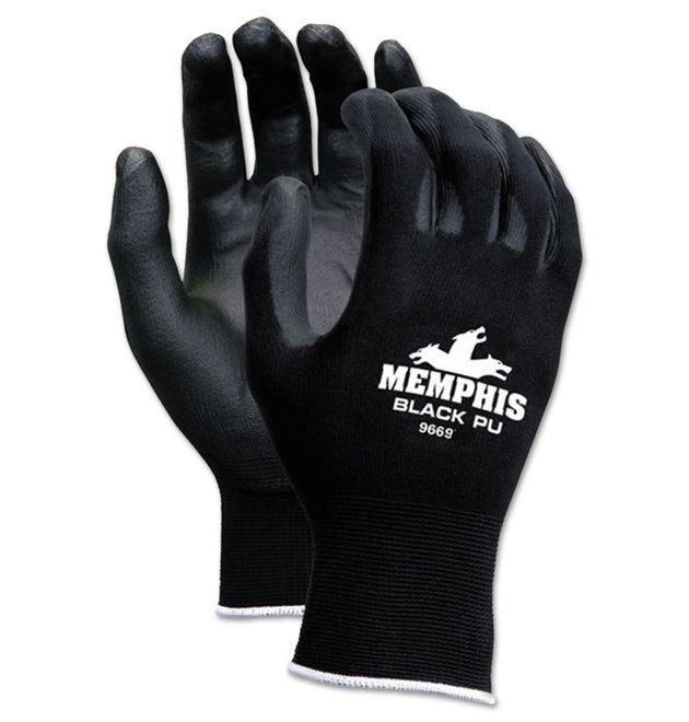 Economy PU Coated Work Gloves, Black, Medium, Dozen