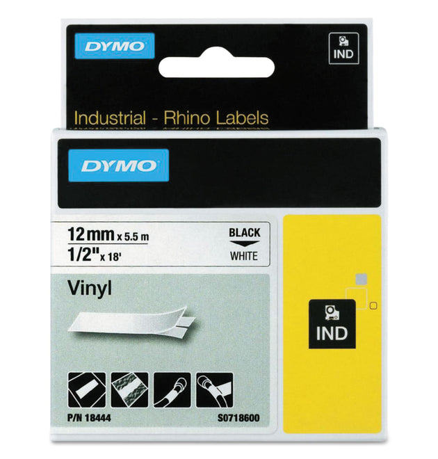 Rhino Permanent Vinyl Industrial Label Tape, 0.5