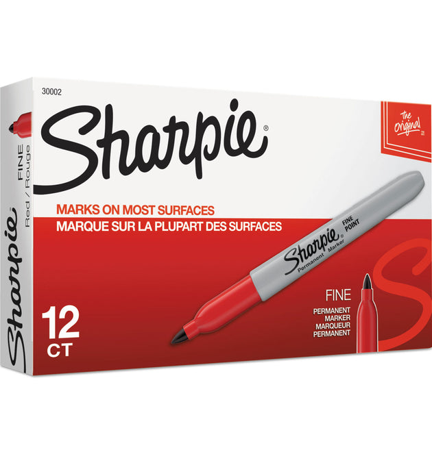 Fine Tip Permanent Marker, Fine Bullet Tip, Red, Dozen