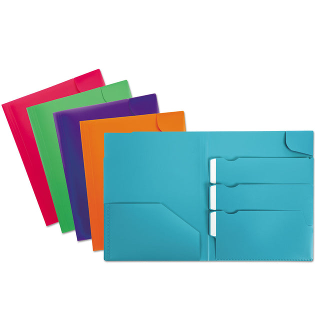 Divide It Up Four-Pocket Poly Folder, 110-Sheet Capacity, 11 x 8.5, Randomly Assorted Colors