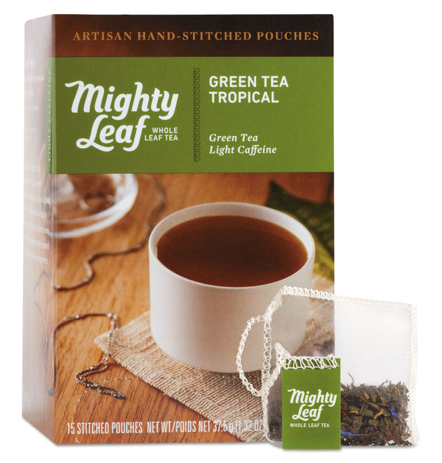 Whole Leaf Tea Pouches, Green Tea Tropical, 15/Box