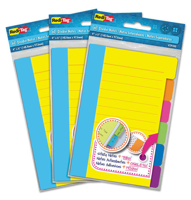 Divider Sticky Notes, 6-Tab Sets, Note Ruled, 4