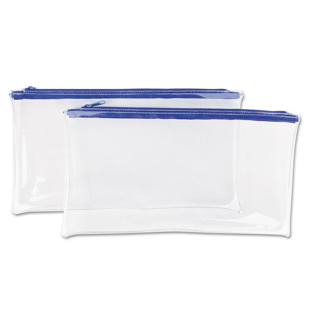 Zippered Wallets/Cases, Transparent Plastic, 11 x 6, Clear/Blue, 2/Pack