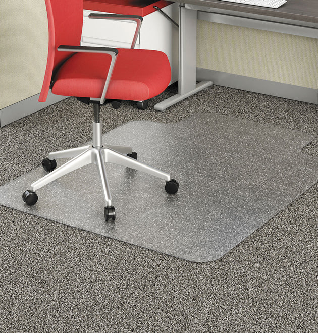 Occasional Use Studded Chair Mat for Flat Pile Carpet, 45 x 53, Wide Lipped, Clear