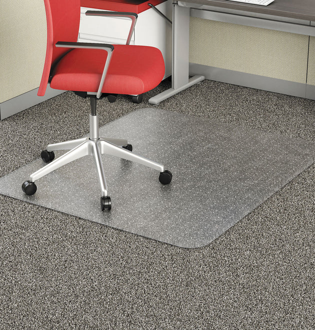 Occasional Use Studded Chair Mat for Flat Pile Carpet, 46 x 60, Rectangular, Clear