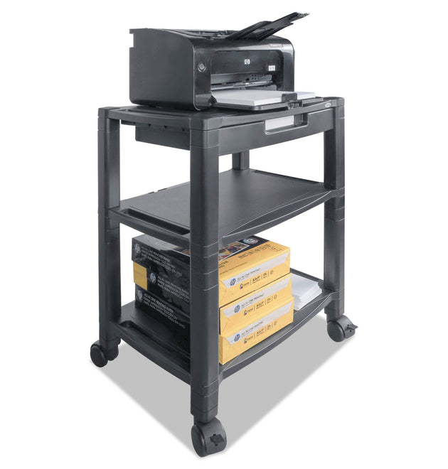 Height-Adjustable Deskside Printer Cart, Plastic, 3 Shelves, 1 Drawer, 60 lb Capacity, 20