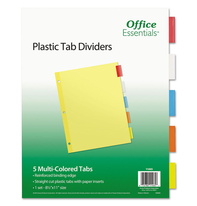 Plastic Insertable Dividers, 5-Tab, 11 x 8.5, Assorted Tabs, 1 Set