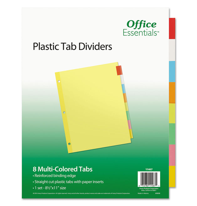 Plastic Insertable Dividers, 8-Tab, 11 x 8.5, Assorted Tabs, 1 Set