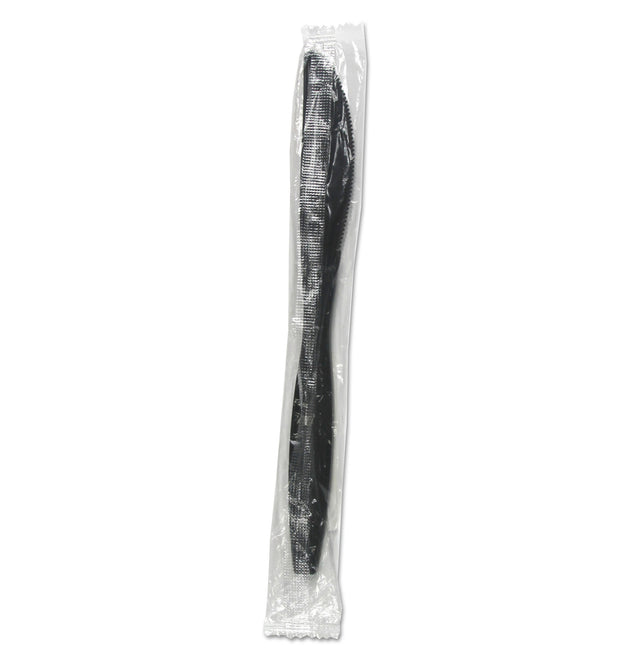 Heavyweight Wrapped Polypropylene Cutlery, Knife, Black, 1,000/Carton