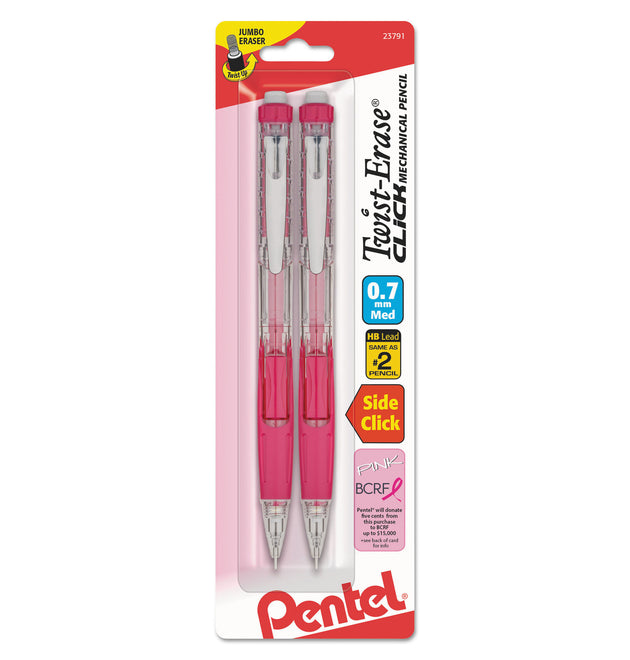 Twist-Erase CLICK Mechanical Pencil, 0.7 mm, HB (#2), Black Lead, Pink Barrel, 2/Pack