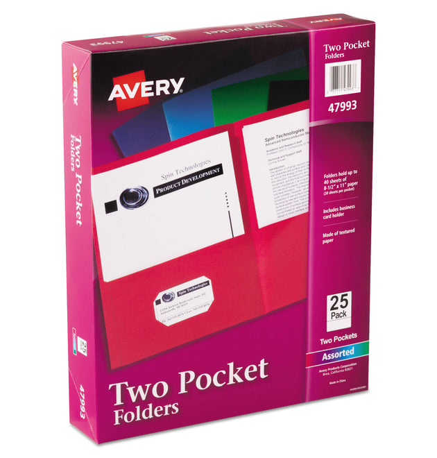 Two-Pocket Folder, 40-Sheet Capacity, 11 x 8.5, Assorted Colors, 25/Box