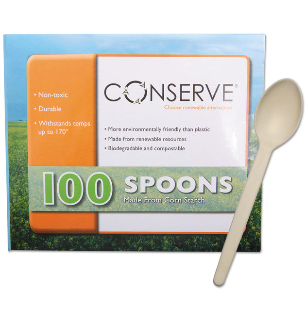 Corn Starch Cutlery, Spoon, White, 100/Pack