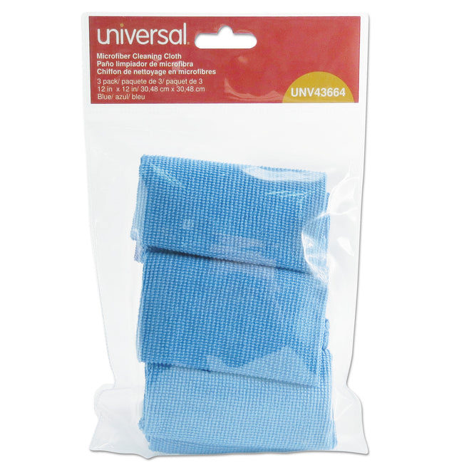 Microfiber Cleaning Cloth, 12 x 12, Blue, 3/Pack