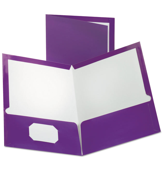 Two-Pocket Laminated Folder, 100-Sheet Capacity, 11 x 8.5, Metallic Purple, 25/Box