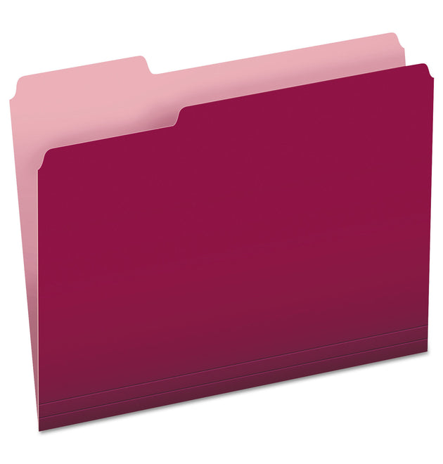 Colored File Folders, 1/3-Cut Tabs: Assorted, Letter Size, Burgundy/Light Burgundy, 100/Box