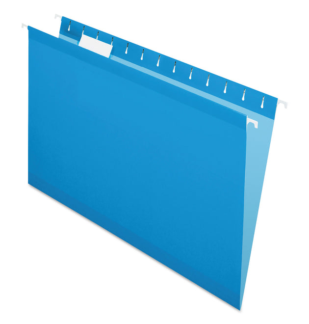 Colored Reinforced Hanging Folders, Legal Size, 1/5-Cut Tabs, Blue, 25/Box