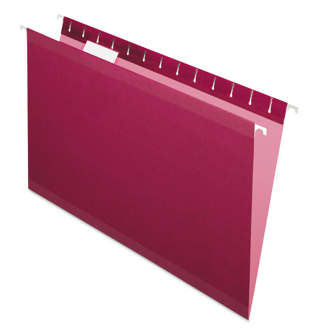 Colored Reinforced Hanging Folders, Legal Size, 1/5-Cut Tabs, Burgundy, 25/Box