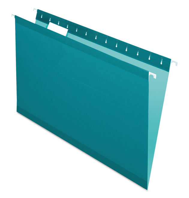 Colored Reinforced Hanging Folders, Legal Size, 1/5-Cut Tabs, Teal, 25/Box