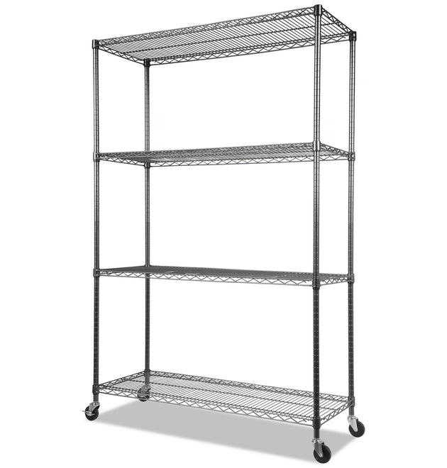 NSF Certified 4-Shelf Wire Shelving Kit with Casters, 48w x 18d x 72h, Black Anthracite