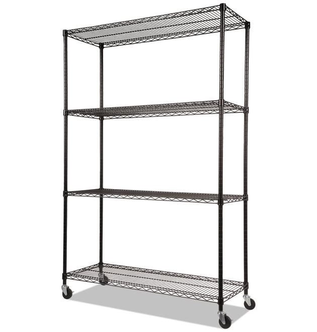 NSF Certified 4-Shelf Wire Shelving Kit with Casters, 48w x 18d x 72h, Black