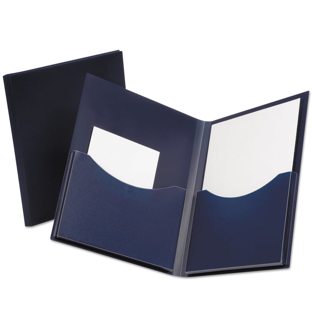 Poly Double Stuff Gusseted 2-Pocket Folder, 200-Sheet Capacity, 11 x 8.5, Navy