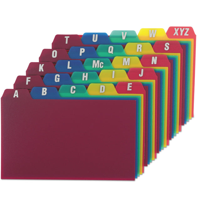 Durable Poly A-Z Card Guides, 1/5-Cut Top Tab, A to Z, 3 x 5, Assorted Colors, 25/Set