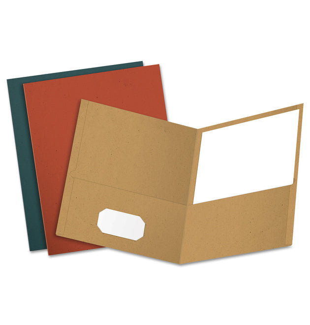 Earthwise by Oxford Recycled Paper Twin-Pocket Portfolio, 100-Sheet Capacity, 11 x 8.5, Assorted Colors, 25/Box