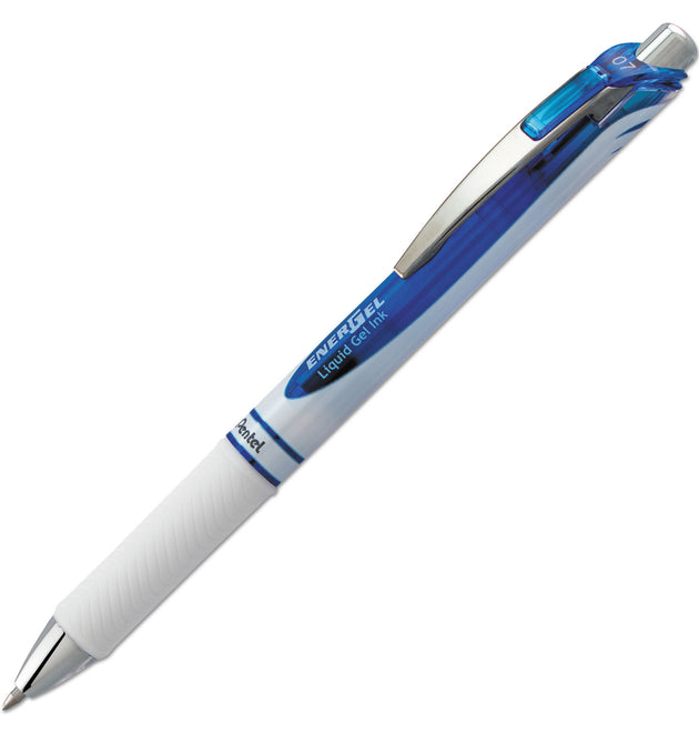 EnerGel RTX Gel Pen, Retractable, Medium 0.7 mm, Blue Ink, White/Translucent Blue Barrel