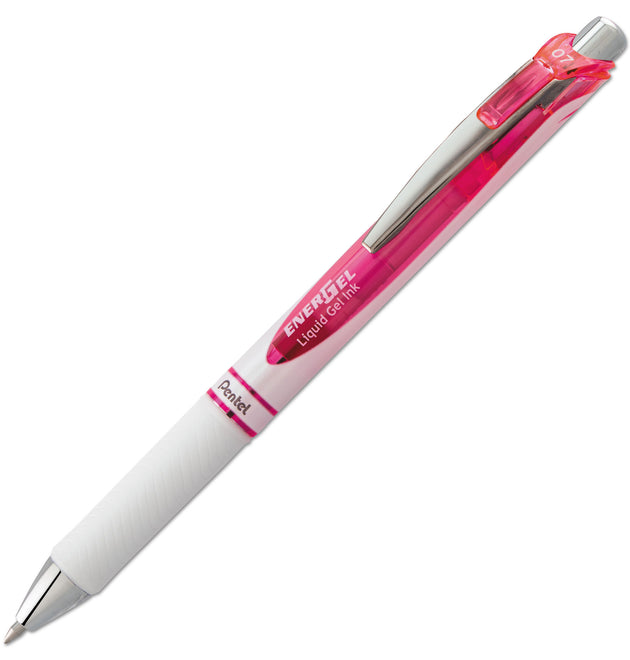 EnerGel RTX Gel Pen, Retractable, Medium 0.7 mm, Pink Ink, White/Translucent Pink Barrel