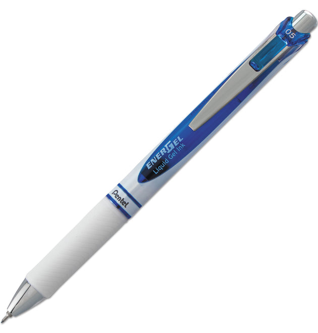 EnerGel RTX Gel Pen, Retractable, Fine 0.5 mm Needle Tip, Blue Ink, White/Translucent Blue Barrel