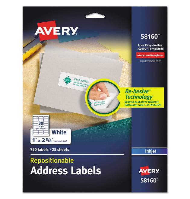 Repositionable Address Labels w/SureFeed, Inkjet/Laser, 1 x 2.63, White, 750/BX