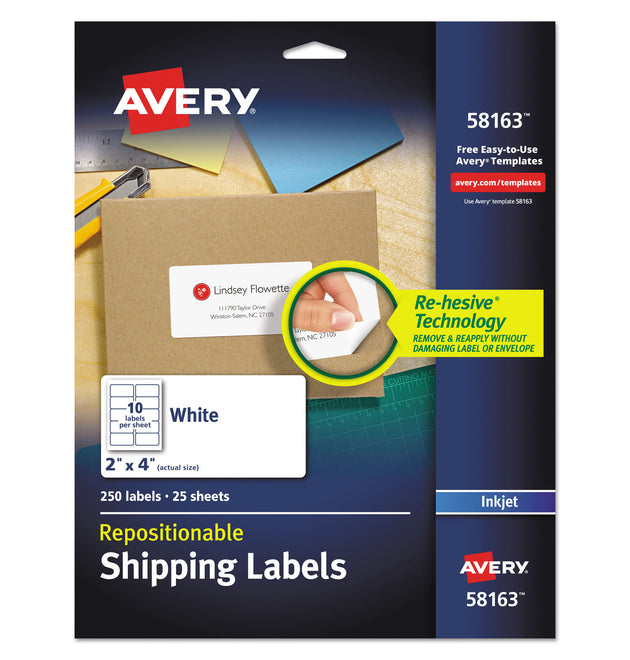 Repositionable Address Labels w/Sure Feed, Inkjet/Laser, 2 x 4, White, 250/Box