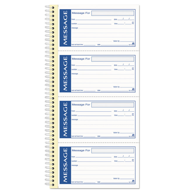 Write 'n Stick Phone Message Book, Two-Part Carbonless, 4.75 x 2.75, 4 Forms/Sheet, 200 Forms Total